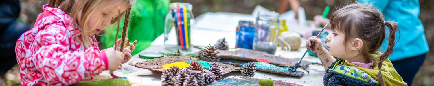 Group of children doing painting outside